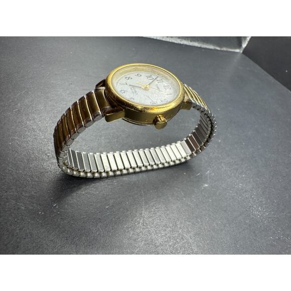 Timex Indiglo WR 30M Two Tone Quartz Ladies Watch White Dial Expansion Band - Picture 4 of 9